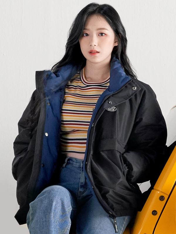 뱅가드 덕다운 숏패딩 점퍼블랙(남녀공용)