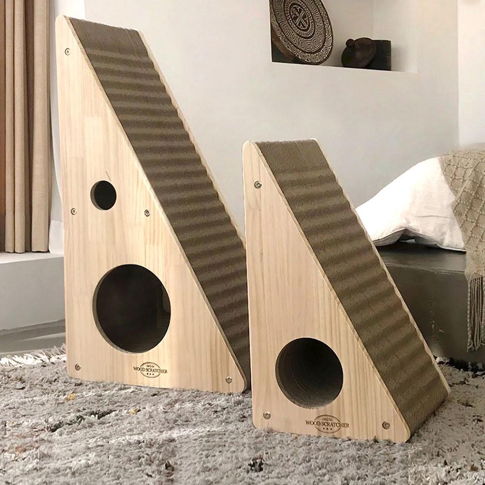 야오미 우드 치즈삼각 고양이 숨숨집 초대형 수직 스크래쳐 (리필 교체가능)