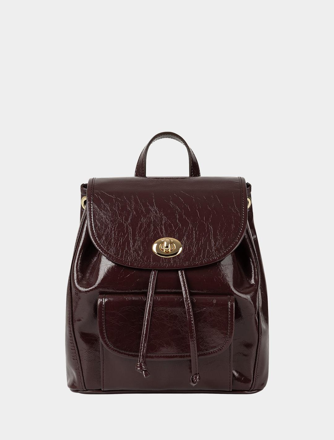 Square letter real cowhide backpack (old Burgundy)