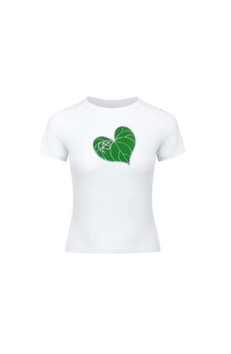 RoomSERVICE888 / White Flocking Leaf with Swarovski Water drop T-Shirt