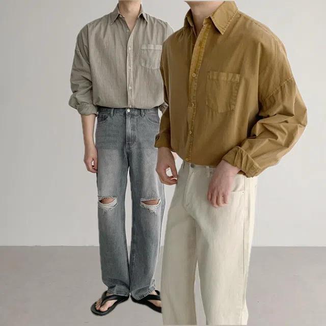 남자셔츠 코튼 피그먼트 남성남방 남자오버핏셔츠