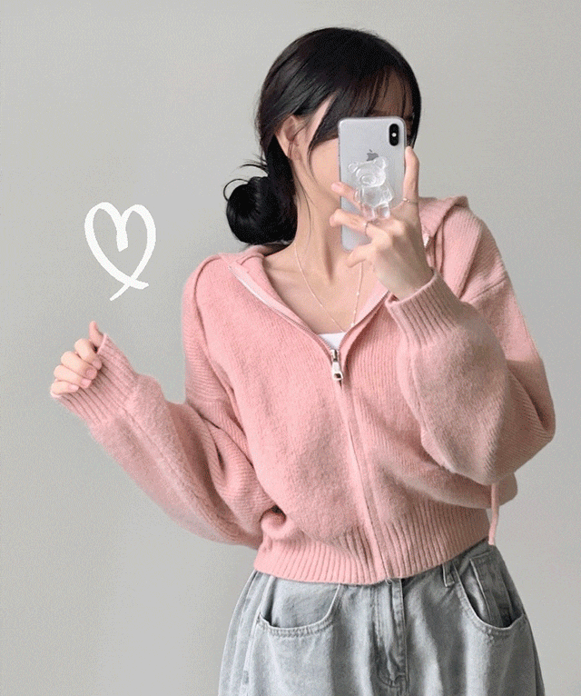 [귀욤귀욤💓/여리핏] 씨리얼 아방핏 폭닥 도톰 여리여리 아크릴 크롭 후드 니트 집업 꾸안꾸 가디건 6color