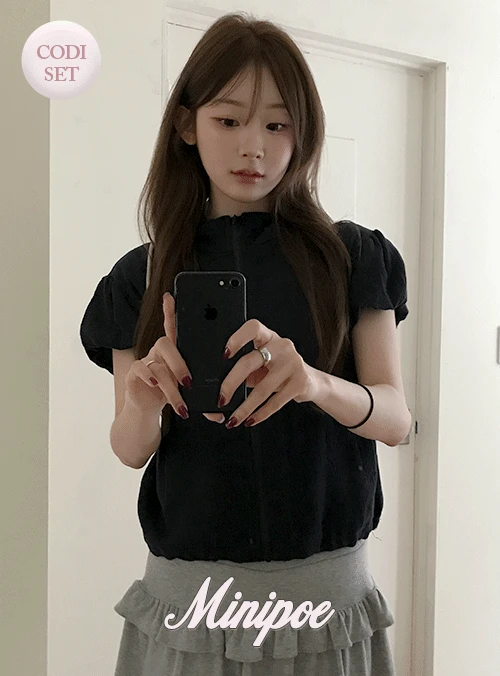[MADE/SET] 네이비 교토 퍼프집업 코디세트 (1color) - 집업+스커트