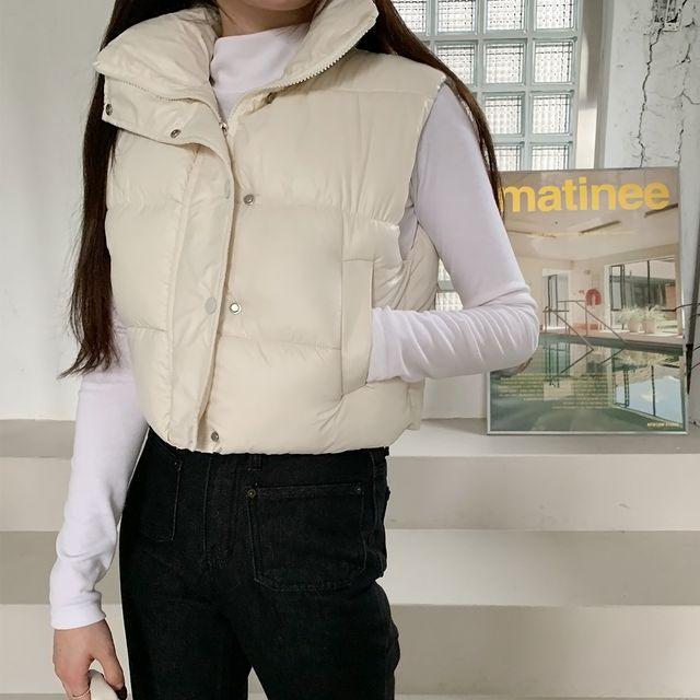 [웰론100%/귀여움] 주엘드 베이직 크롭 패딩 조끼-2color