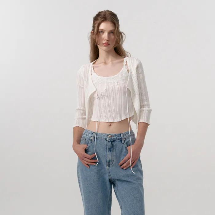 Whisper Ribbed Tie Cardigan_Ivory