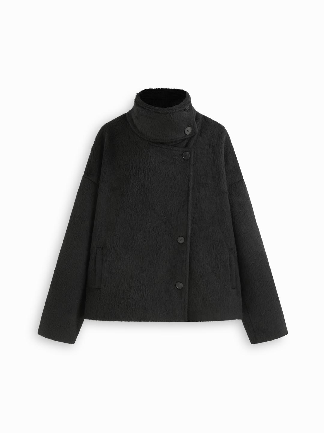 Wool-look Mandarin Collar Button Long Sleeve Oversized Jacket