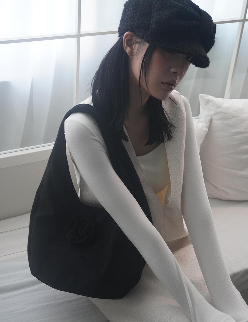 키미미 KIMIMI suede rose shoulder bag  Black