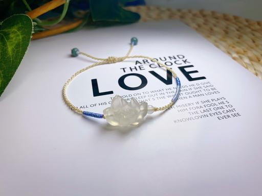 천연 화이트아게이트 비취옥 연꽃 마크라메 매듭팔찌