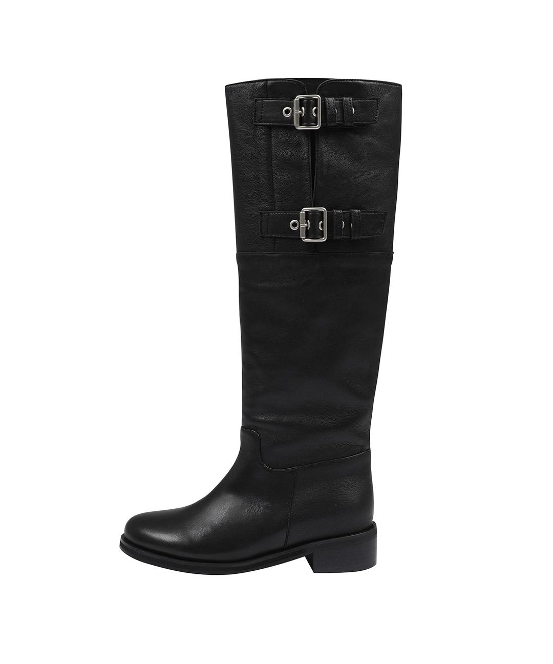 LEATHER BUCKLE LONG BOOTS_BLACK
