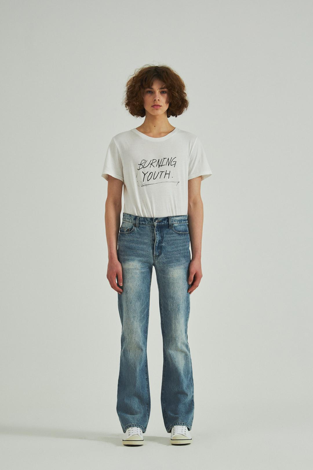 FLARED JEANS WASHED BLUE DENIM