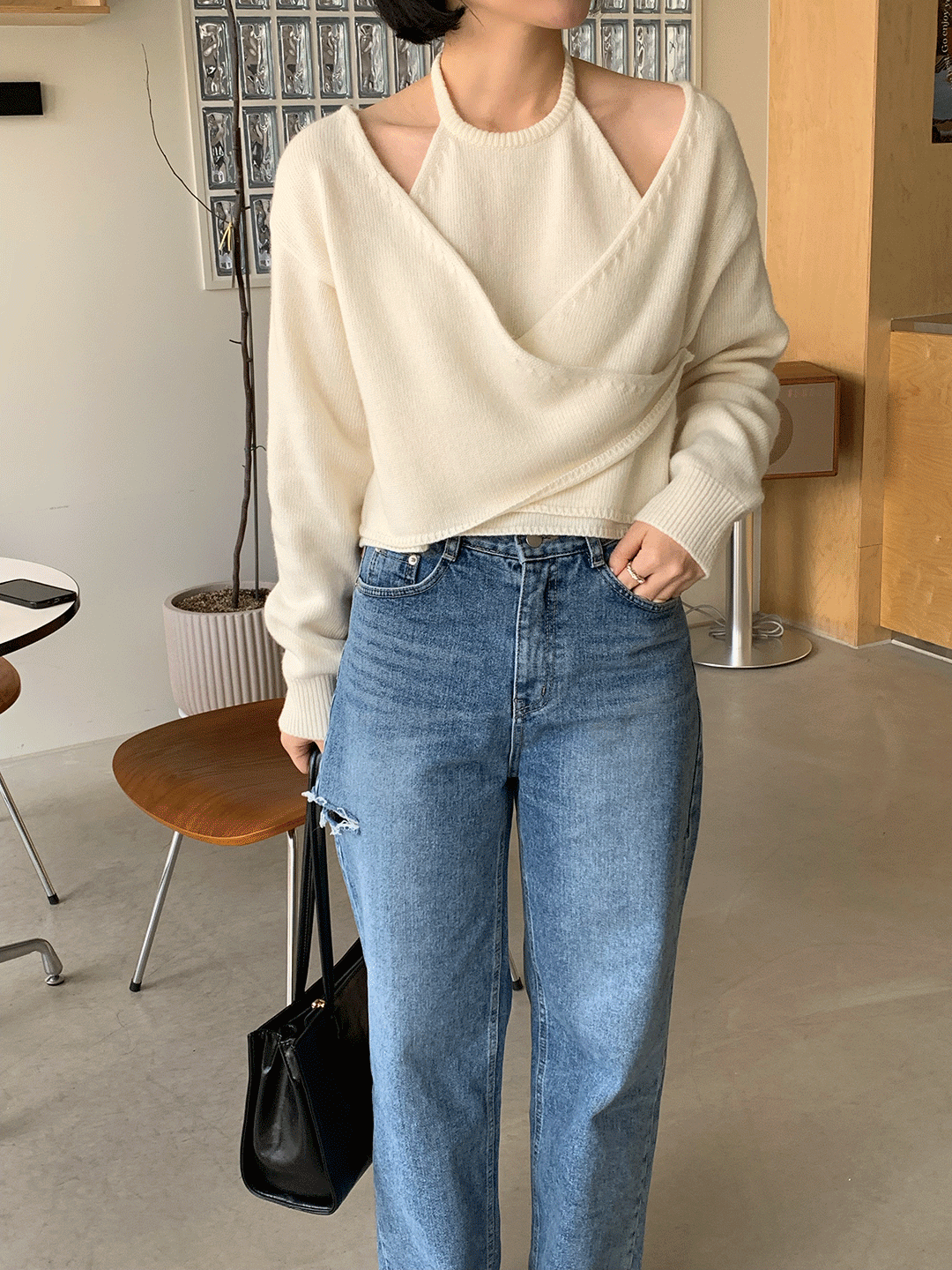 크로스 홀터 가디건