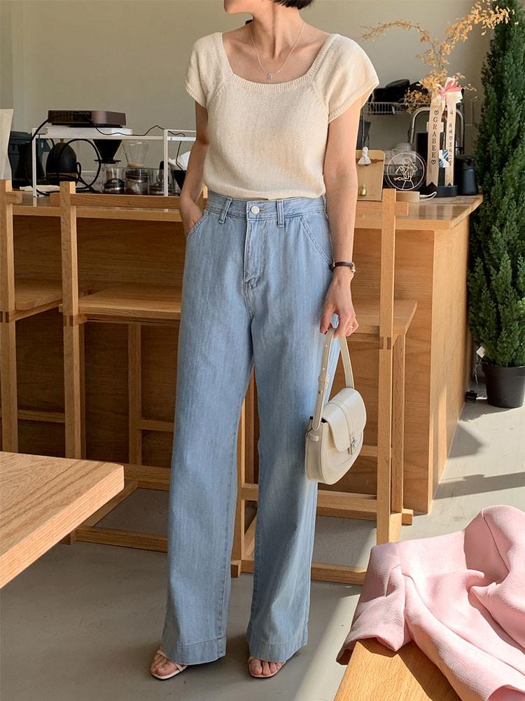 (5%할인)[leslo]자체제작 키작녀 렉스트 여름 와이드 청바지 연청