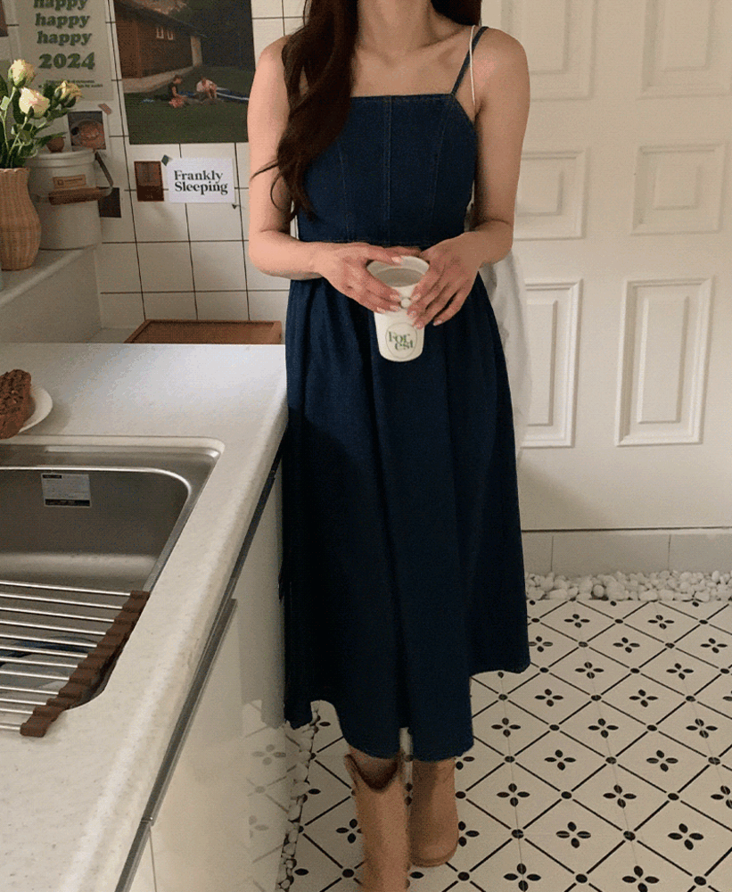 하이 뷔스티에 데님 롱 원피스 3color