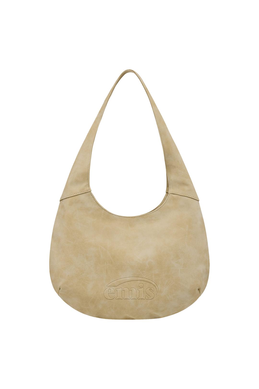 LOGO EMBOSSED SHOULDER BAG-BEIGE