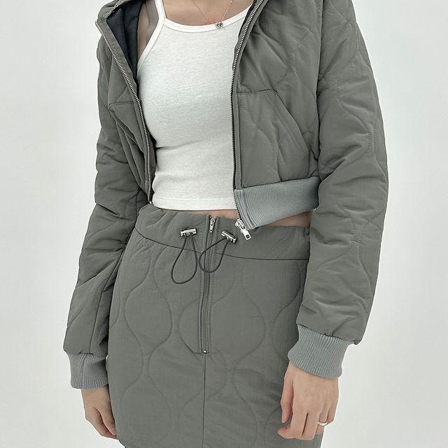 보우 패딩 크롭 집업