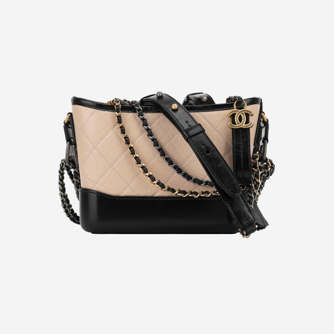 Chanel Gabrielle Small Hobo Bag Aged Calfskin & Gold Beige Black