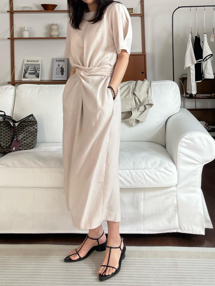 반팔 꼬임 원피스(블랙,연베이지,민트)