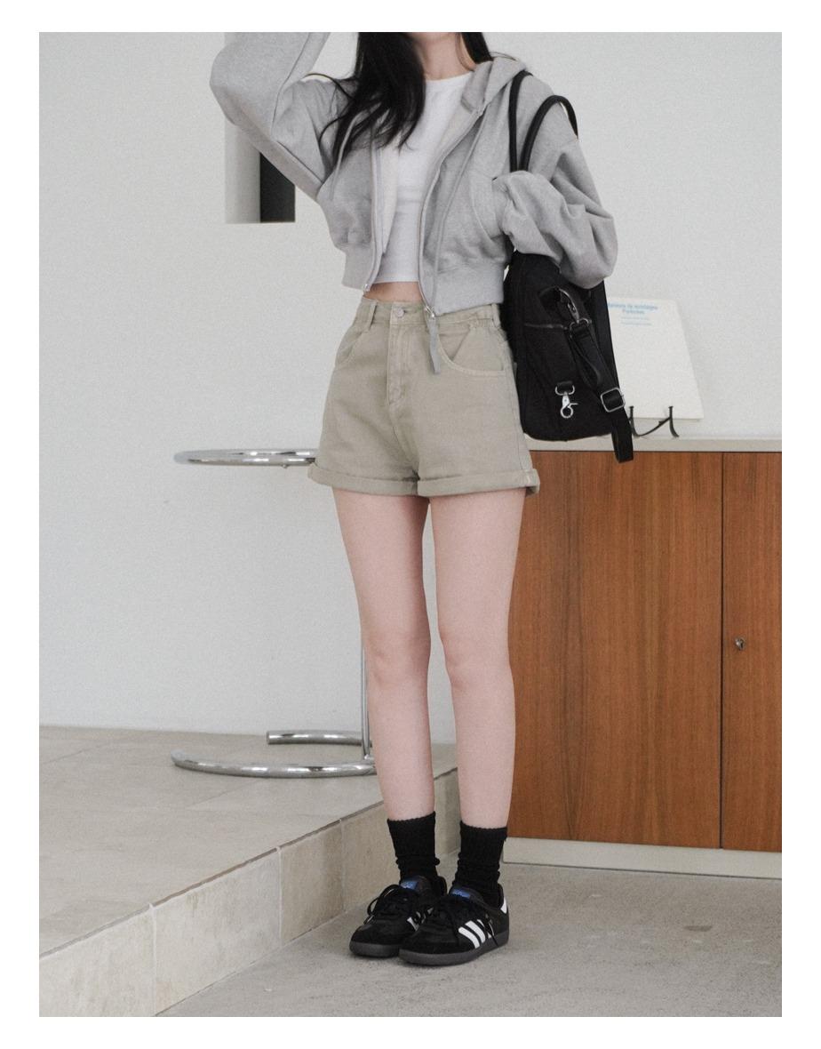 워시드 롤업 코튼 쇼츠 [그레이쉬베이지]