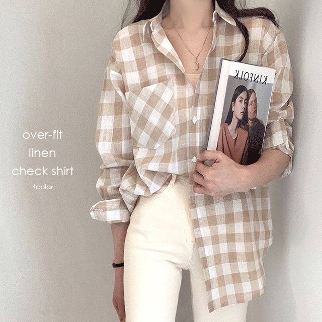 오버핏 린넨 체크 셔츠 남방