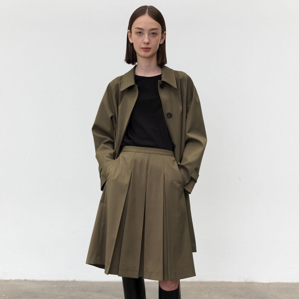 Pleats Midi Skirt [Brown]