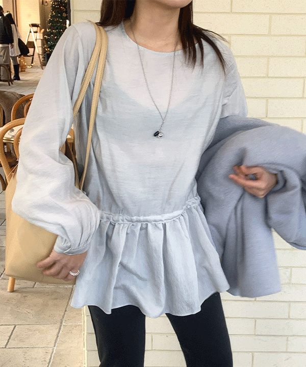 르헤르 플레닌 스트링 셔링 블라우스 (light gray) / 아이보리 단독 주문시 당일배송