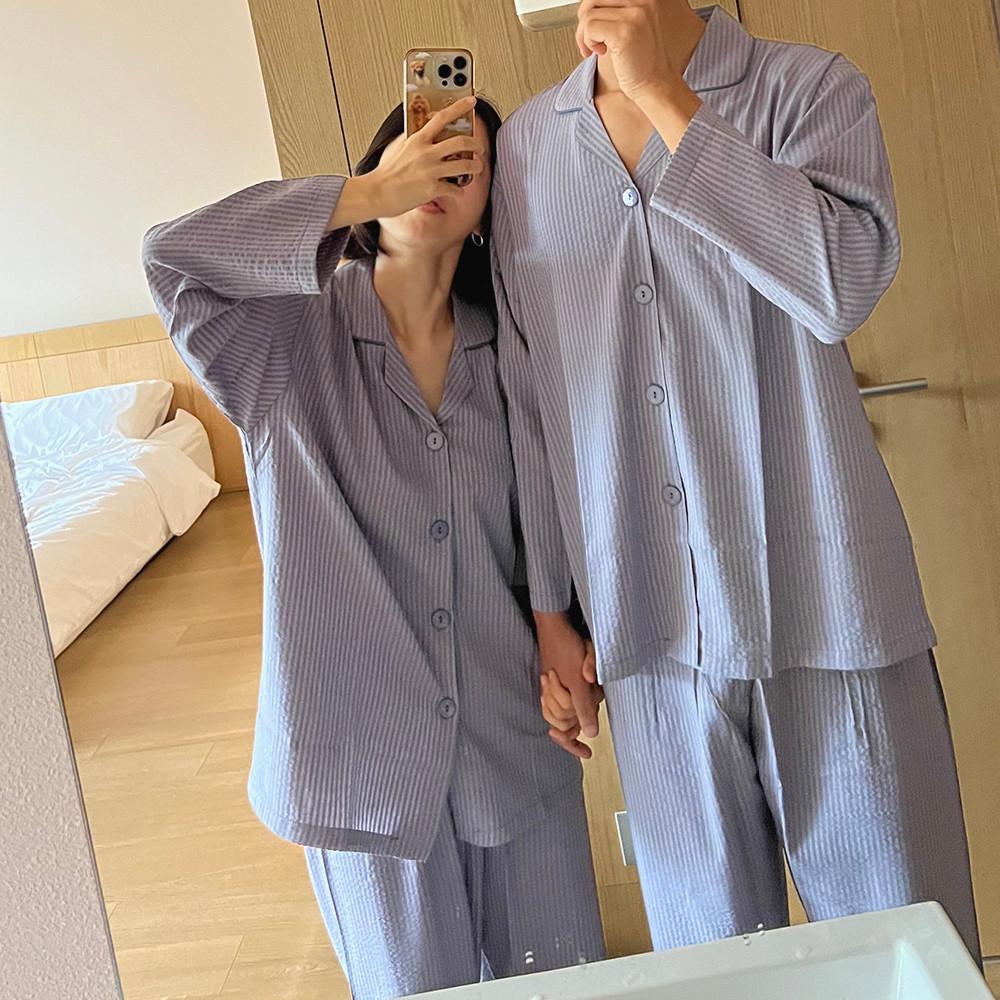 국산 부드러운 촉감 긴팔 커플잠옷 잭 줄무늬 빅사이즈 파자마