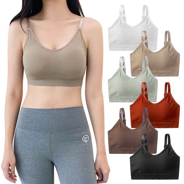 [1개구매가능] 6컬러 끈조절 골지 브라렛 노와이어 브라 브라탑 크롭티 요가 피트니스 스포츠 브라
