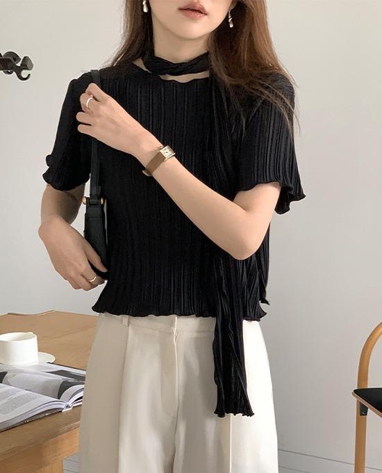 메리어라운드 [하객룩] 노힐 플리츠 반팔 (tee)티셔츠+스카프 세트상품 :-) !