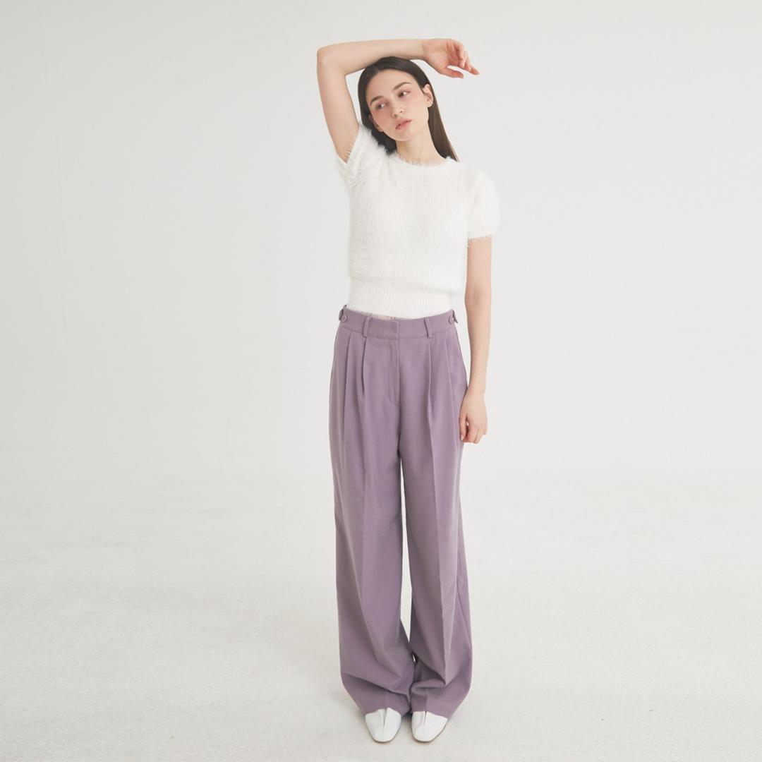 [3차 3월7일 / 4차 3월16일 순차적 발송] Two-Tuck Button Wide Wool Pants (Violet)