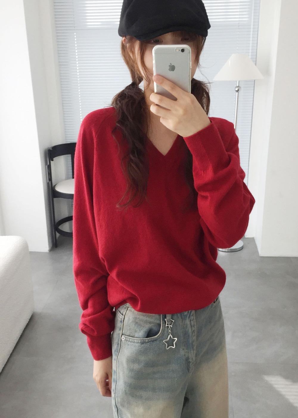 [여유주문]러브 울 브이넥 루즈핏 니트(4colors)