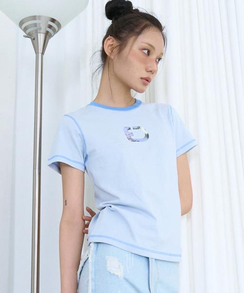 스티치 크롭 티 블루