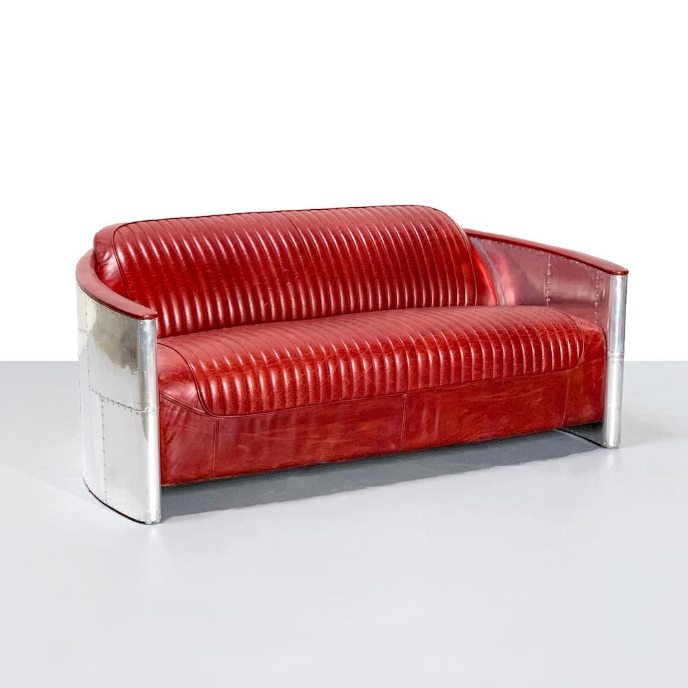 히어퍼니처 카페 인테리어 소가죽 알루미늄 3인 소파[HFS-5-R]