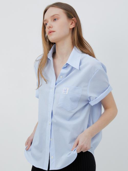 하프 슬리브 시어서커 셔츠(블루 스트라이프)