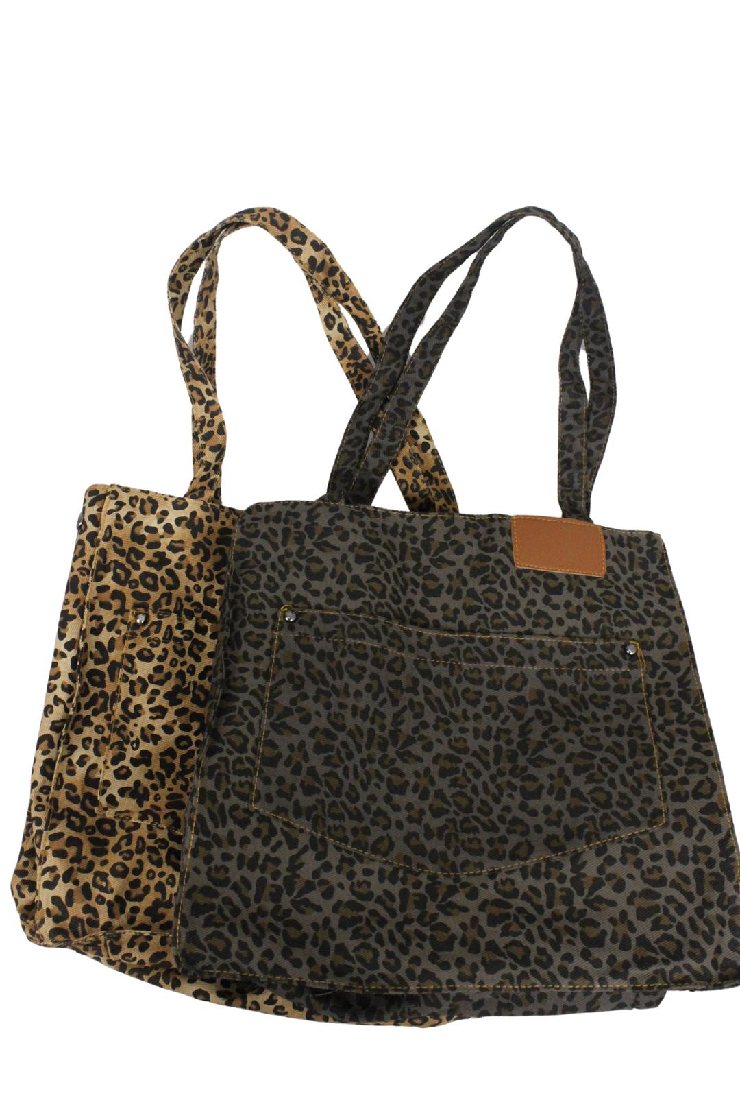 하루[春] - Leopard big square bag (Brown/Gray)