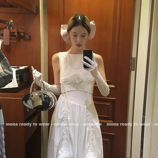 MONARTW White Tank Top Bubble Sleeve Dress