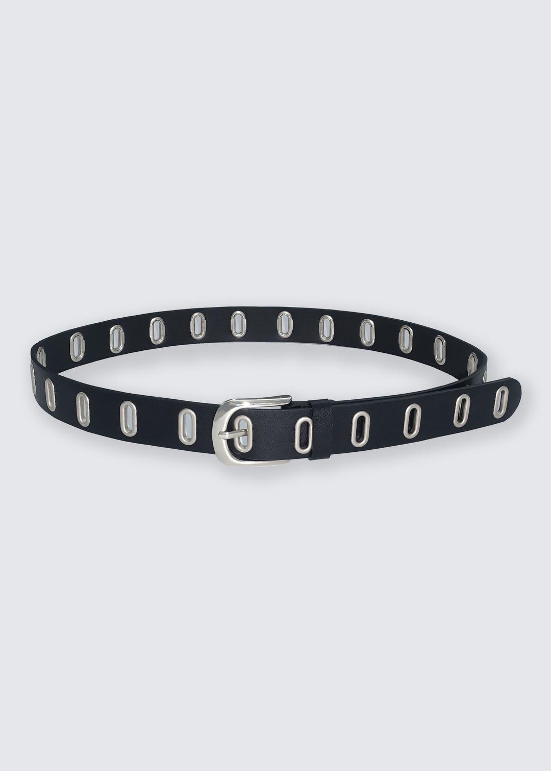 COWHIDE EYELET BELT - BLACK