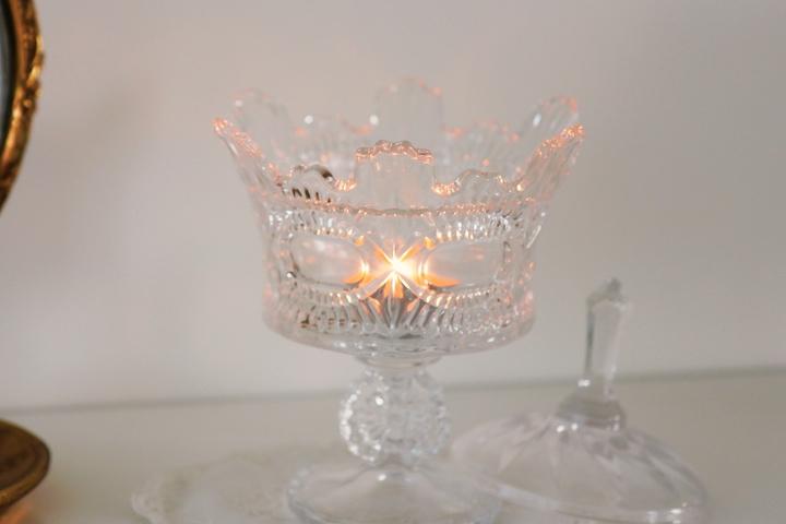 빈티지 엔틱 유리 촛대_프렌치 크라운 캔들홀더