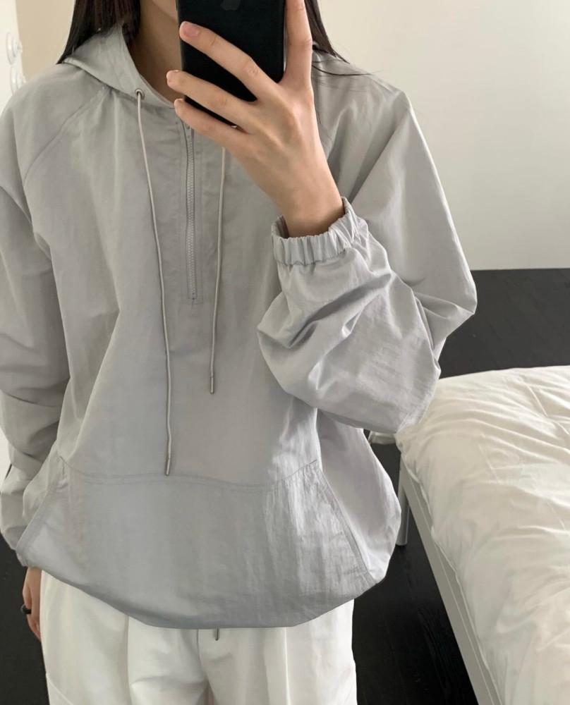 오브젝트 미카 후드 집업 스트링 반집업 긴팔 점퍼