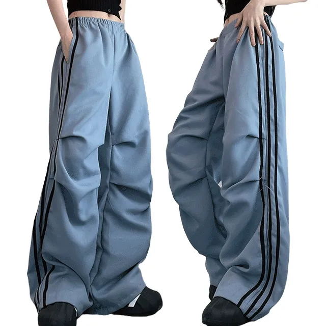 [오버핏!/겨울까지!] 트리플 트랙 라인 파라슈트 스트링 와이드 팬츠