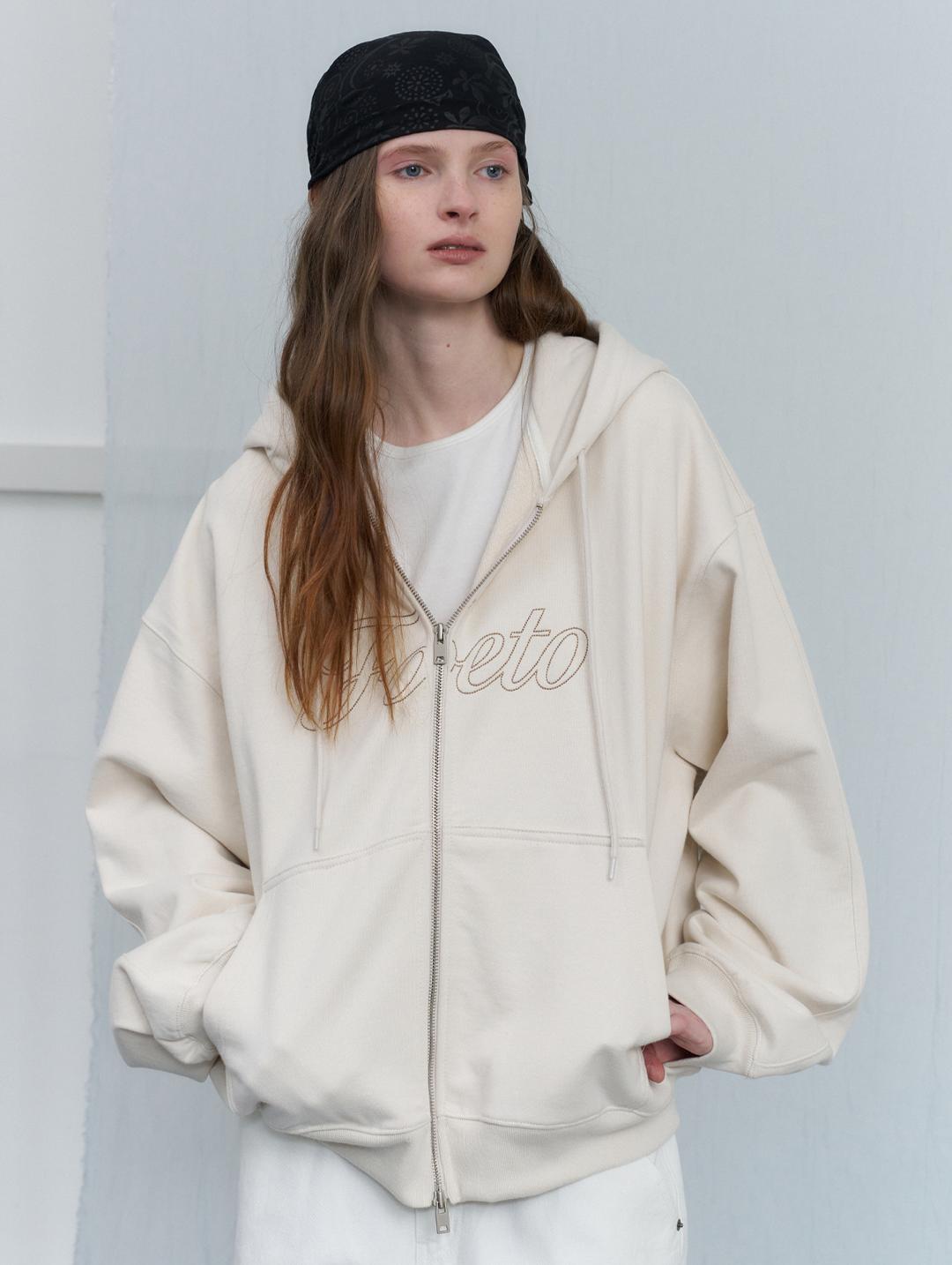 Dancer stich hoody zip-up - cream