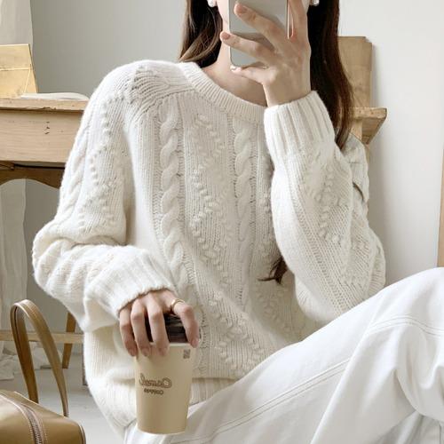 고퀄) 울캐시 70 케이블 라운드 니트