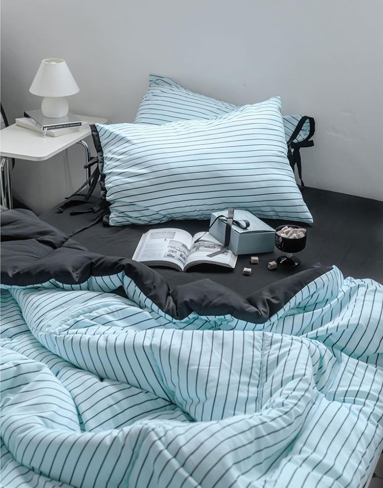 [라운지딜] 믹스앤매치 에센셜 스트라이프 사계절 이불리본베개세트 SS