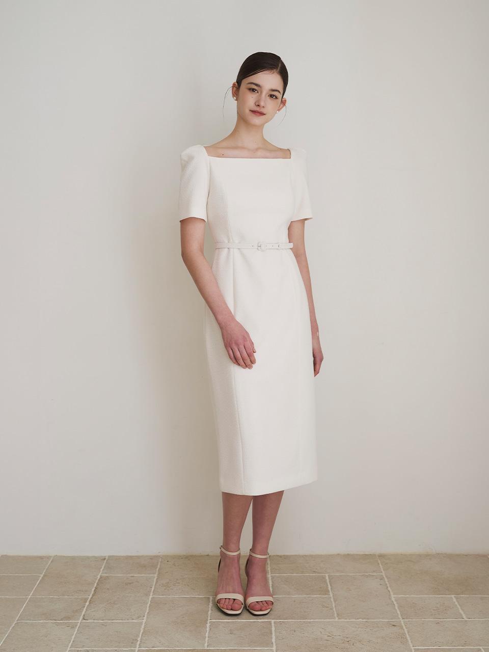 VICTORIA square neck h-line dress_ivory