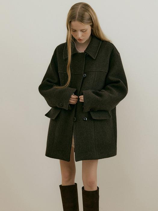 WOOL HALF COAT - BROWN