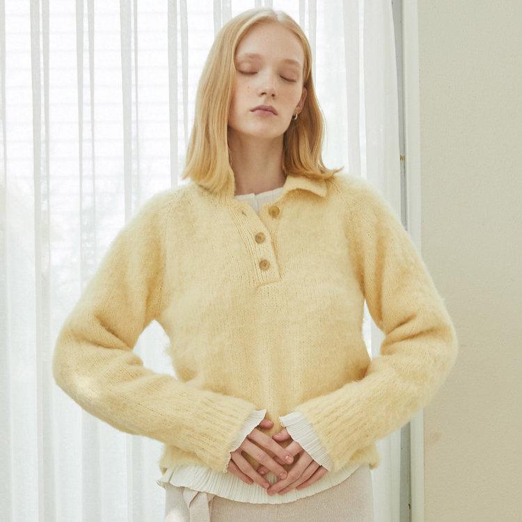 Brush Button Knit_Custard