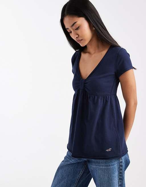 Hollister short sleeve babydoll top in navy