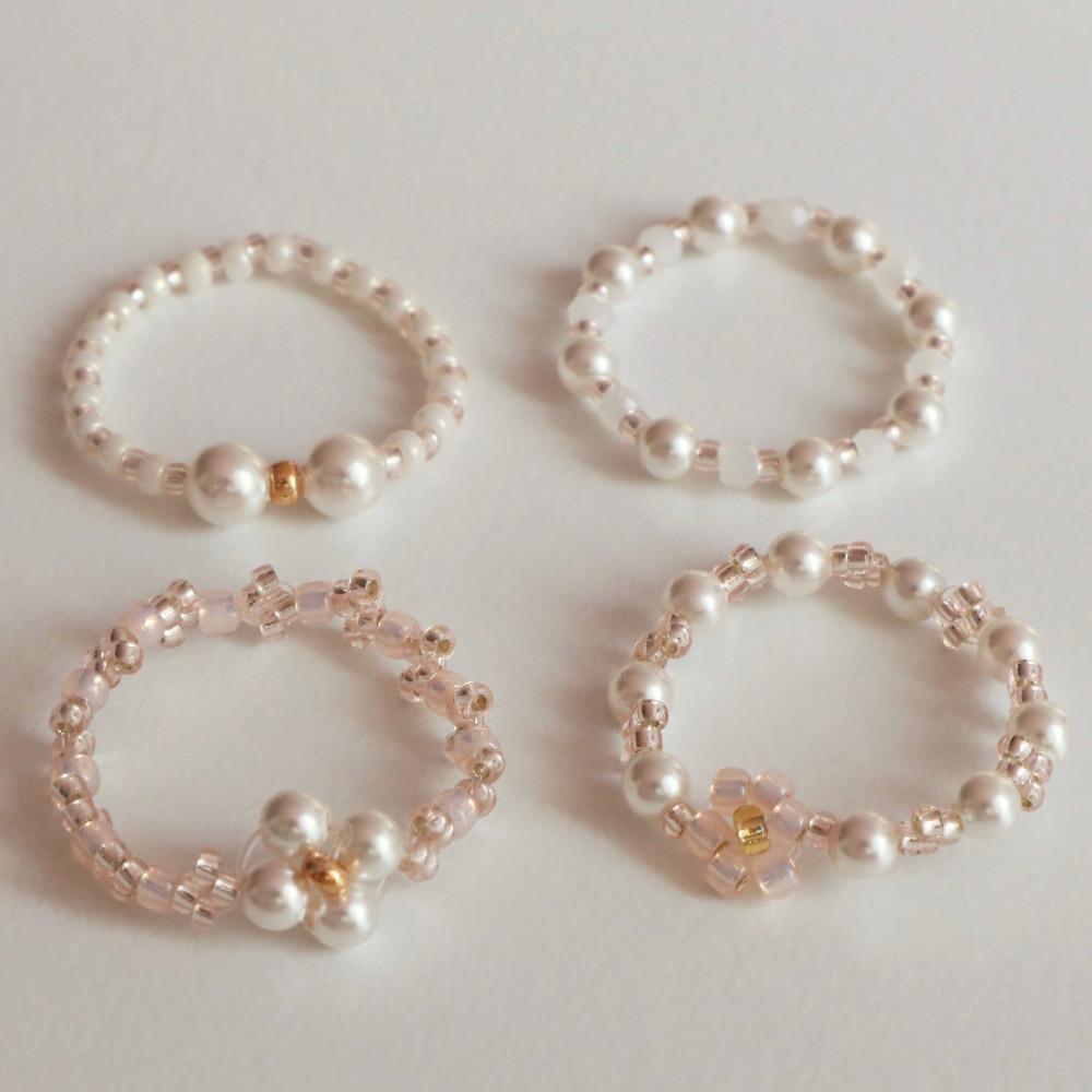 [2탄] 스왈 진주 비즈 꽃반지 1탄 4type,프롬러브