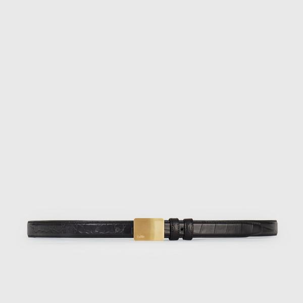 PARA BUCKLE THIN BELT BLACK CROCO GOLD