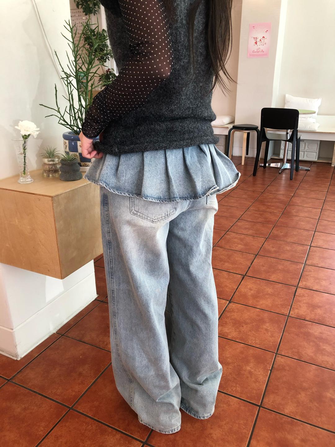 Unbal Pleats Skirt-Pants