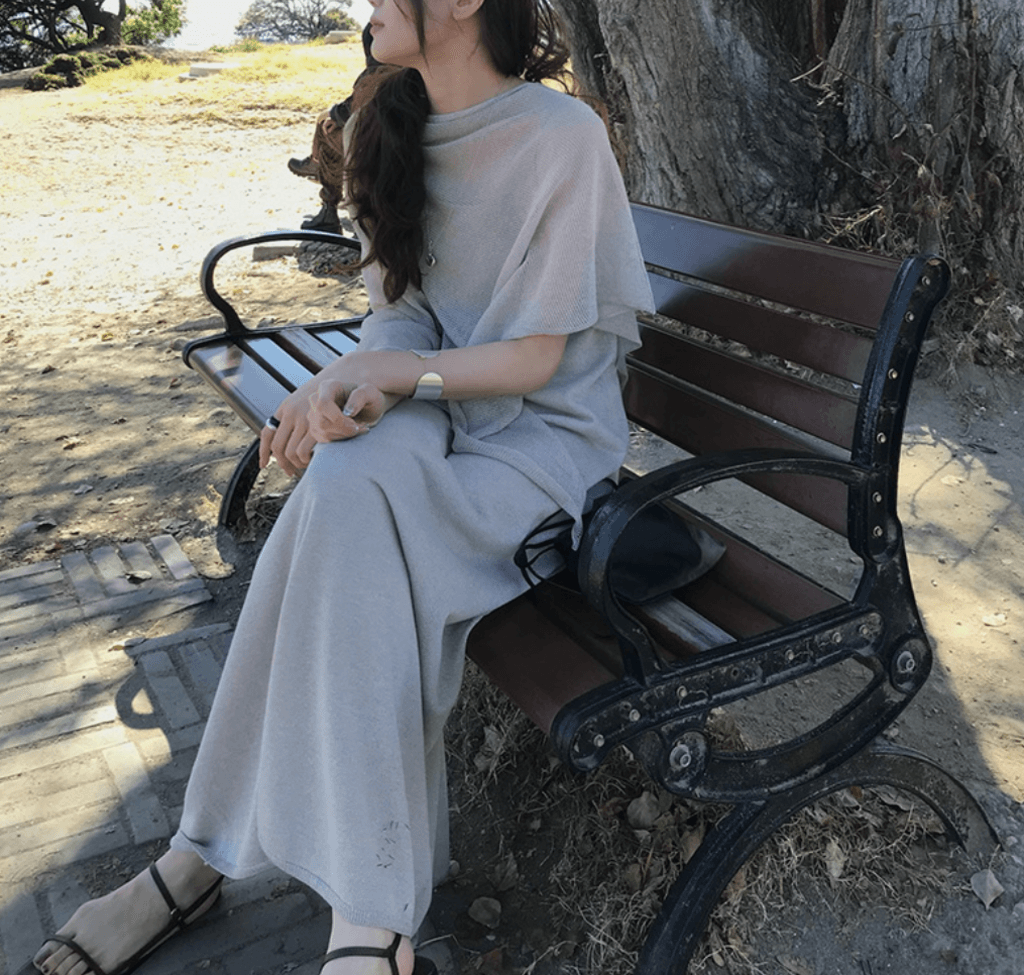 엘던 루즈핏 니트원피스+이너슬립 투피스 세트룩